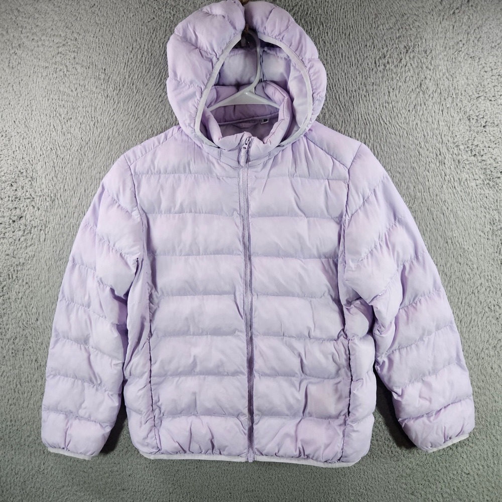 Uniqlo Kids Lavender Purple Quilted Puffer Jacket Full Zip Hooded Size 150(9-10)